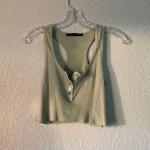 Green Button Up Crop Top